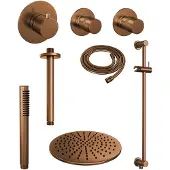 Brauer Copper Edition thermostatische inbouw regendouche SET 18 met 30 cm douchekop en plafondarm en staaf handdouche en doucheslang en geïntegreerde glijstang koper geborsteld PVD