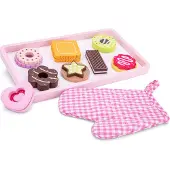 Woet Houten 'Koekjes Bakken' Speelset - Speelgoedset met 8 Koekjes, Dienblad en Ovenwant - Bakspeelgoed voor Kinderen - Speelgoedeten - Vanaf 2 Jaar
