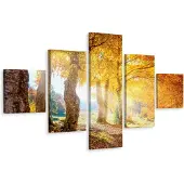 Karo-art Schilderij - Herfst in het bos, 5luik, premium print