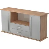 Hjh OFFICE PRO KAPA SB | Dressoir | met deuren + laden - Walnoot/Zilver Sideboard Chrome metaal handgreep