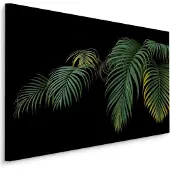 Karo-art Schilderij - Tropische palmbladeren zwarte achtergrond, premium print