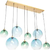 QAZQA Hanglamp messing met blauw en groen glas 8-lichts - Sandra
