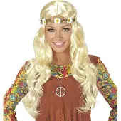 Finidi Blonde hippie pruik met margrietjes in haarband