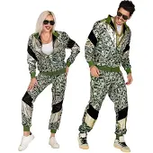 Widmann 80's trainingspak dollarprint | money money (groen, zwart en zilver, XL)