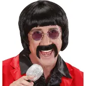 Finidi Leuke zwarte pruik Mick met zwarte snor en bril
