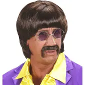 Finidi Bruine popster pruik 60s Luuk met snor en bril