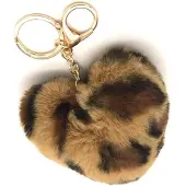 Dielay - Sleutelhanger Fluffy Hart - Panter - 9x10 cm - Lichtbruin