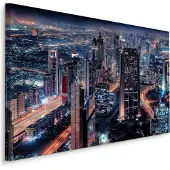 Karo-art Schilderij - Dubai bij nacht, prachtig overzicht, 4 maten, premium print