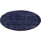 Muratap Basic shaggy vloerkleed donker blauw hoogpolig- 120 cm rond