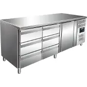 Saro Koelwerkbank RVS met 1 deur en 6 laden | 179,5 x 70 x 89/95 cm (Lager dan 90 cm;90 tot 150 cm;)