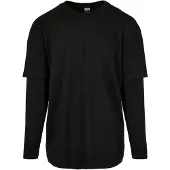 Urban Classics Shirt met lange mouwen - Oversized Shaped Double Layer LS Tee - S tot XL - voor Mannen - zwart-zwart - Maat M