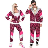 Finidi 80's trainingspak neon roze tijgerprint | fancy (pink, zwart en zilver, XL)