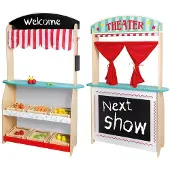 Jouéco Houten theater en winkel 2 in 1 - Met accessoires - Vanaf 3 jaar