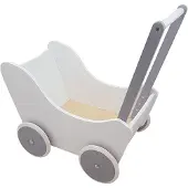 Playwood Houten poppenwagen wit zilver met dekje