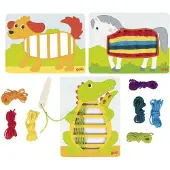 Goki Weefpatronen - Krokodil, Hond En Paard - 7 Kleuren Wol - Creatief Spelen - 3 Jaar