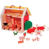 Goki Poppenhuis: SCHUUR 33x26x28cm, 31-delig, draagbare koffer met toebehoren, 3+