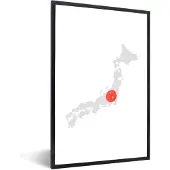 PosterMonkey Fotolijst incl. Poster - Japan - Landkaart - Vlag - 20x30 cm - Posterlijst