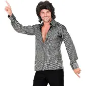 Finidi Jaren 70 disco shirt zilver heren