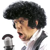 Finidi Zwarte rock en roll pruik Elvis met bakkebaarden