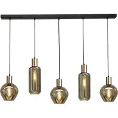 Masterlight Hanglamp zwart met goud Bounty 5-lichts curiosa glas