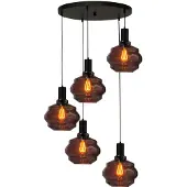 Masterlight 5-lichts vide hanglamp - zwart - Porto met Ball red glazen - Ø 24cm