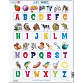 Larsen ABC met afbeeldingen – Puzzel – Leren lezen – Alfabet – Educatieve legpuzzel voor kinderen – 26 stukjes – Gemaakt in Noorwegen – Extra dikke 2,5 mm stukjes – Tray met vaste rand