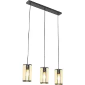 QAZQA Oosterse hanglamp zwart met rotan 3-lichts langwerpig - Akira