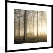 PosterMonkey Fotolijst incl. Poster - Bos - Zon - Mist - 40x40 cm - Posterlijst