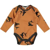 Wildfish romper met all over print oranjebruin/zwart Longsleeve Jongens/Meisjes Katoen Ronde hals - maat 74