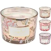 Home & Styling Geurkaars - in glas met bloemen - 8 cm - geurkaarsen - kerst - kerstverlichting - per 2 stuks