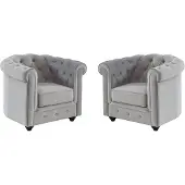 Vente-Unique.nl Set van 2 fauteuils CHESTERFIELD - fluweel - licht grijs