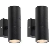 QAZQA Set van 2 buitenwandlampen zwart IP44 - Duo