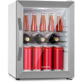 Klarstein Beersafe M Crystal White koelkast 33 liter 2 plateaus glazen panoramadeur roestvrij staal