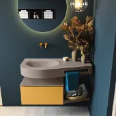 Mondiaz Riva badmeubel 100cm Ocher met 1 lade en wastafel links 0 kraangaten Smoke