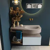 Mondiaz Riva badmeubel 100cm Clay met 1 lade en wastafel rechts 0 kraangaten Smoke