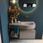 Mondiaz Riva badmeubel 100cm Smoke met 1 lade en wastafel rechts 0 kraangaten Smoke
