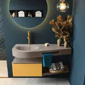 Mondiaz Riva badmeubel 120cm Ocher met 1 lade en wastafel links 1 kraangat Smoke