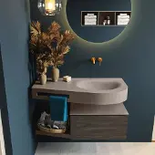 Mondiaz Riva badmeubel 100cm Dark Brown met 1 lade en wastafel rechts 0 kraangaten Smoke