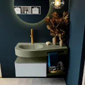 Mondiaz Riva badmeubel 100cm Clay met 1 lade en wastafel links 1 kraangat Army