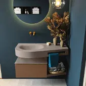 Mondiaz Riva badmeubel 100cm Rust met 1 lade en wastafel links 0 kraangaten Smoke