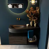 Mondiaz Riva badmeubel 100cm Dark Brown met 1 lade en wastafel links 0 kraangaten Urban