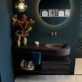 Mondiaz RIVA 120cm badmeubel onderkast / planchet kleur Antracite met 1 lade. Wastafel DULCET rechts 0 kraangaten kleur Urban.