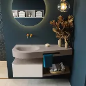 Mondiaz Riva badmeubel 120cm Linen met 1 lade en wastafel links 0 kraangaten Smoke