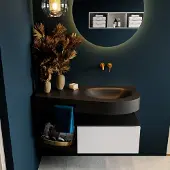 Mondiaz Riva badmeubel 100cm Talc met 1 lade en wastafel rechts 0 kraangaten Urban