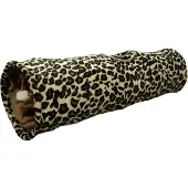 Flamingo Kattentunnel – Leopard katten tunnel met bal – 90x25cm – opvouwbaar met 3 ingangen en knispergeluid