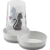 Flamingo Automatische voerbak kat & hond – Drinkfontein - Cats in Love Grijs & Wit – 1,5L – met speelballetje – voeder- en waterautomaat