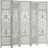vidaXL Kamerscherm 5 panelen handgesneden 200x165 cm mangohout grijs