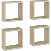 vidaXL Wandschappen kubus 4 st 30x15x30 cm sonoma eikenkleurig