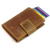 Figuretta Leren RFID Cardprotector Creditcardhouder met muntgeldvak - Cognac