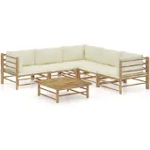 vidaXL 6-delige Loungeset met crèmewitte kussens bamboe